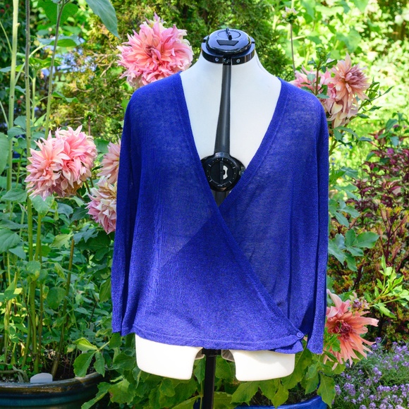 Nic + Zoe NWOT 4-way crossover Blue-violet Linen/Rayon lightweight sweater - Picture 1 of 5